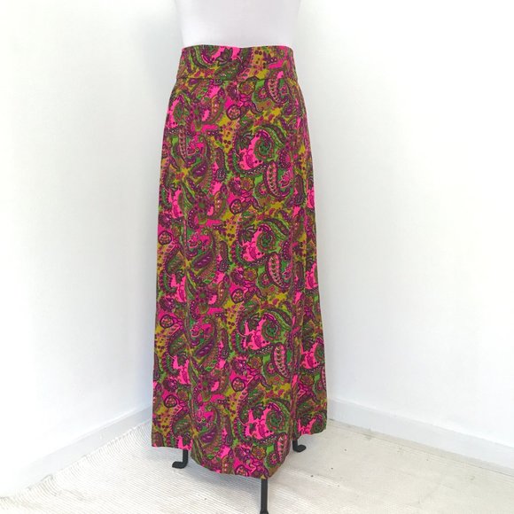 Vintage 70s M/L Cotton Hippy Print Maxi Skirt - Picture 7 of 10